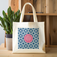 Monogramme de Motif géométrique rose et bleu chaud
