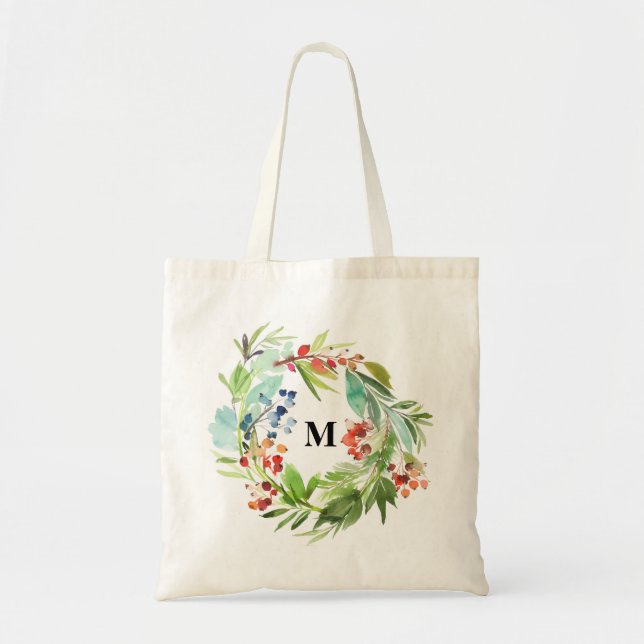 Tote Bag Monogramme de Noël de Winterberry Holly et Juniper (Devant)