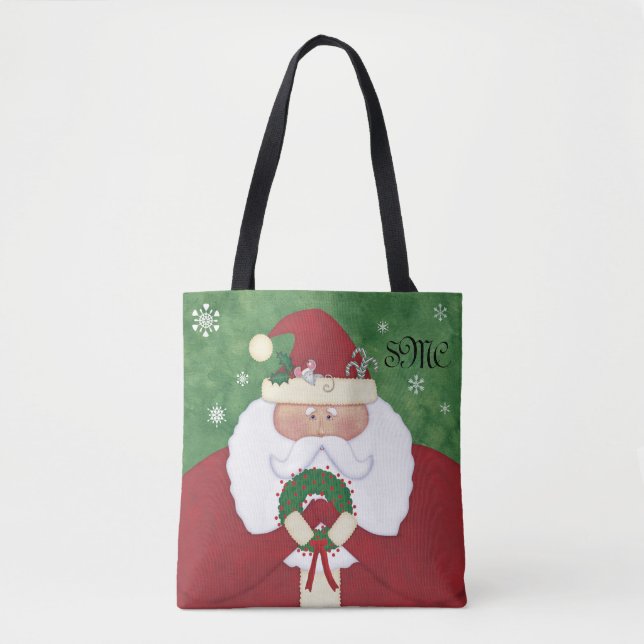Tote Bag Monogramme de Noël Eve Père Noël (Devant)