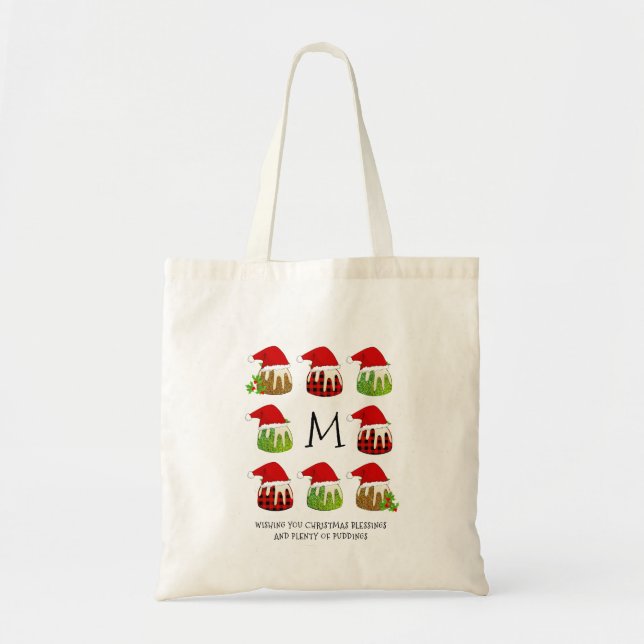 Tote Bag Monogramme de Noël Père Noël Puddings (Devant)