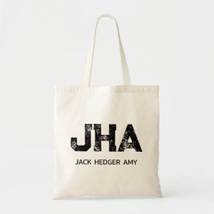 TOTE BAG MONOGRAMME DE NOM À TROIS LETTRES NOIR MINIMAL NAT