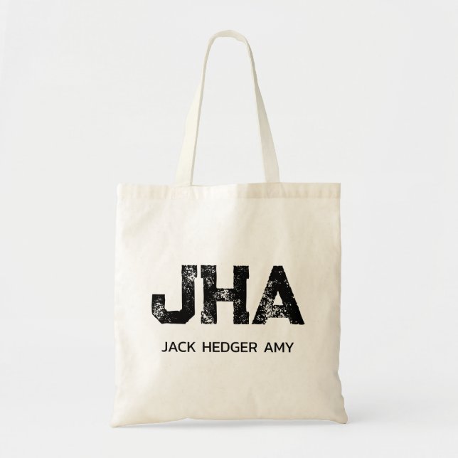 TOTE BAG MONOGRAMME DE NOM À TROIS LETTRES NOIR MINIMAL NAT (Devant)