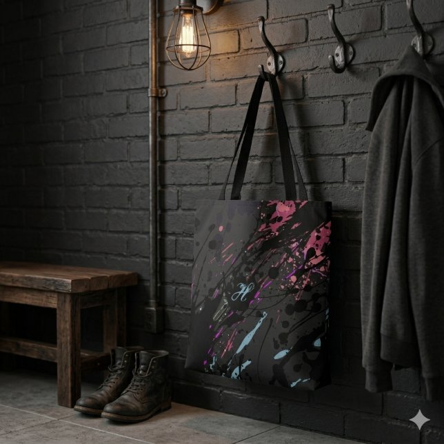 Tote Bag Monogramme de nom de tache de peinture abstraite m (Créateur téléchargé)