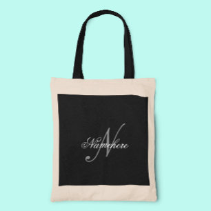 Tote Bag Monogramme de nom noir et blanc personnalisé uniqu