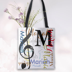 Tote Bag Monogramme de note musicale de Clef Treble avec no