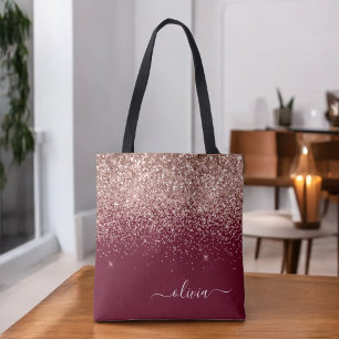 Tote Bag Monogramme de Parties scintillant d'or rose rose b