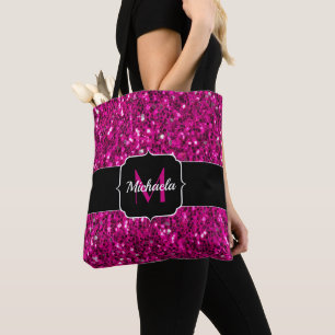 Tote Bag Monogramme de parties scintillant étincelante rose