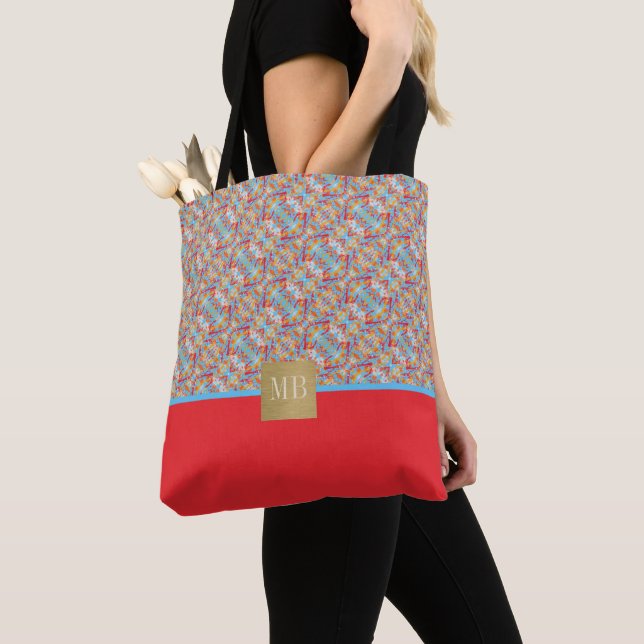 Tote Bag Monogramme de peinture rouge éclatante (De près)