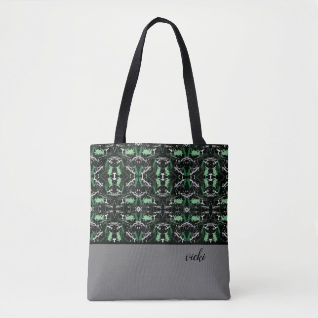 Tote Bag Monogramme de peinture verte et grise (Devant)