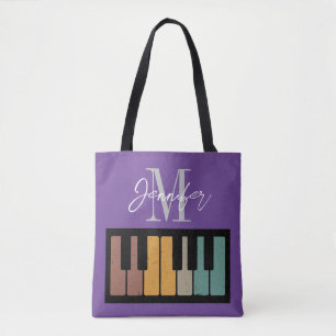 Tote Bag Monogramme de piano violet Nom personnalisé