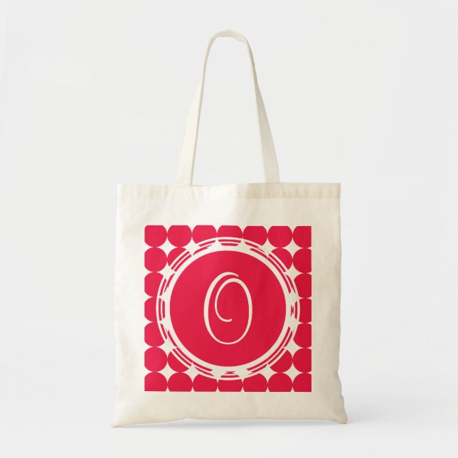 Tote Bag Monogramme de point de polka rouge (Devant)