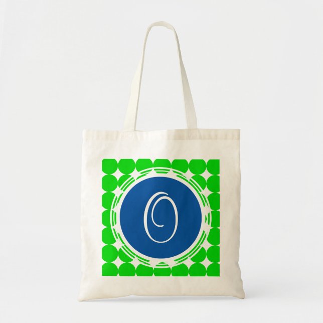 Tote Bag Monogramme de point Polka bleu et vert (Devant)