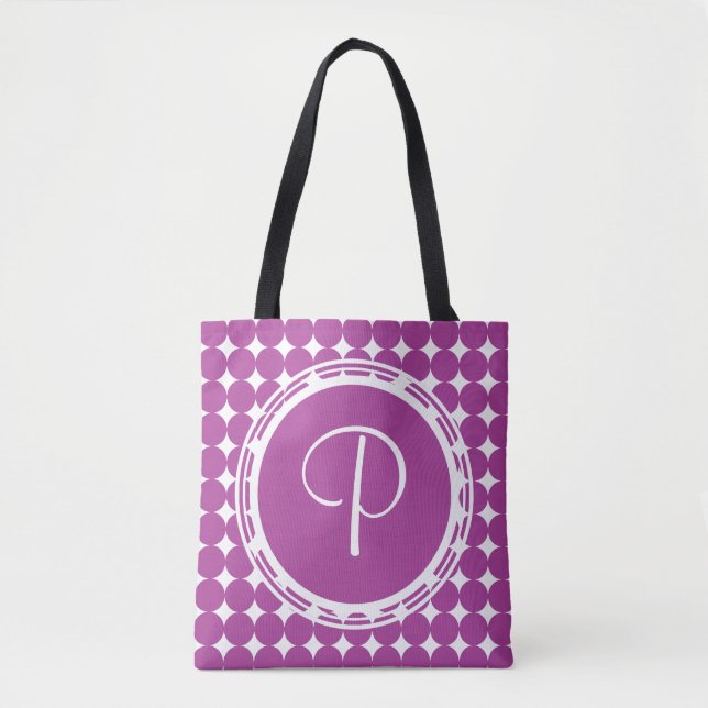 Tote Bag Monogramme de point Polka violet (Devant)