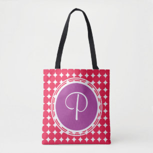 Tote Bag Monogramme de point Polka violet et rouge