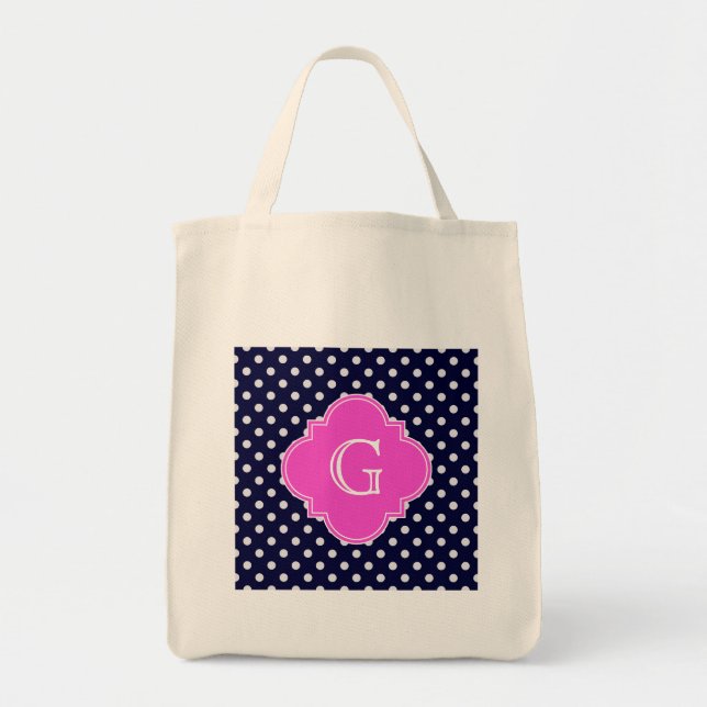 Tote Bag Monogramme de Quatrefoil Rose Chaud Pois (Devant)