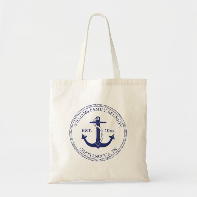 Tote Bag Monogramme de réunion de famille d'Ancres nautique (Devant)