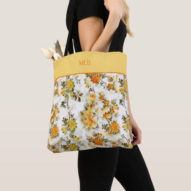 Tote Bag Monogramme de Rose Jaune (De près)