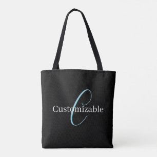 Tote Bag Monogramme de script cursif éditable Noir Bleu Bla
