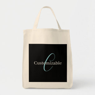 Tote Bag Monogramme de script cursif éditable Noir Bleu Bla