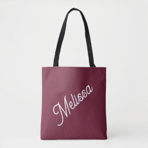 Tote Bag monogramme de script gras, bordeaux rouge moderne