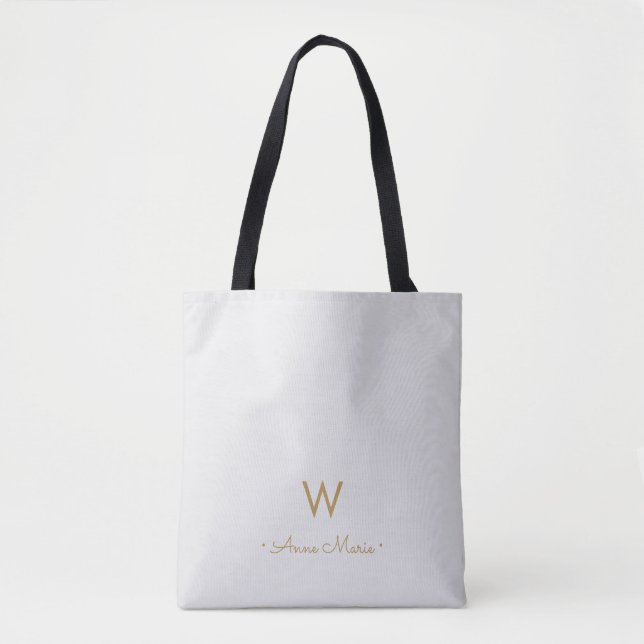 Tote Bag Monogramme de script or gris clair moderne (Devant)
