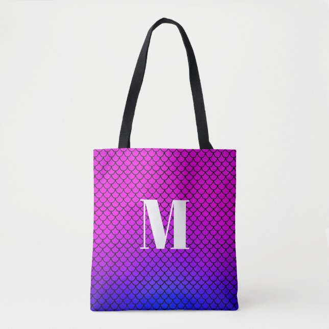 Tote Bag Monogramme de sirène moderne à dégradé rose (Devant)