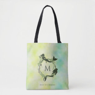 Tote Bag Monogramme de sirènes de courge d'eau de l'océan