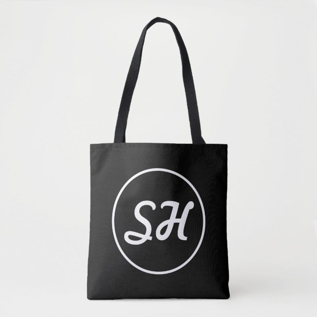 Tote Bag Monogramme de style rétro-moderne cool | Noir et b (Devant)