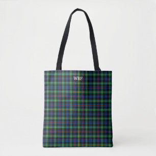 Tote Bag Monogramme de tarte bleu clair et vert Farquharson