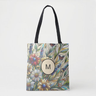 Tote Bag Monogramme de terrain Fleur sauvage de conception 