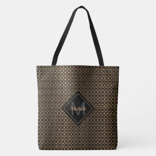 Tote Bag Monogramme de treillis d'or