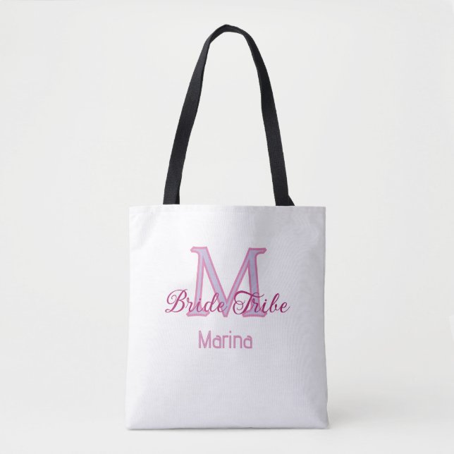 Tote Bag Monogramme de tribu de mariée simple mini-rose rou (Devant)