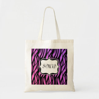 Tote Bag Monogramme de zèbres violets et roses Fourre-tout