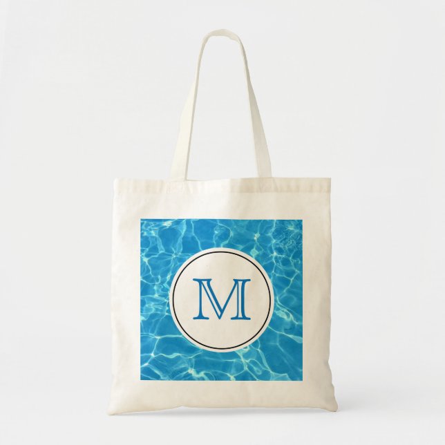Tote Bag Monogramme d'eau de piscine bleu étincelant (Devant)
