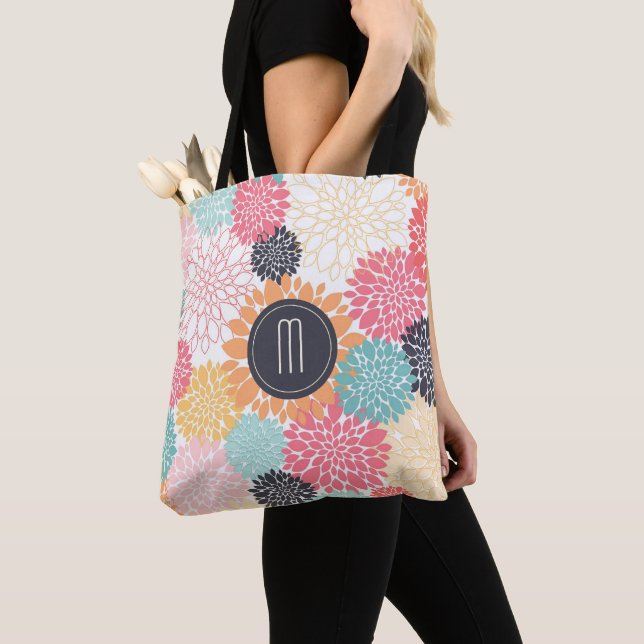 Tote Bag Monogramme d'éclatement de couleur florale (De près)