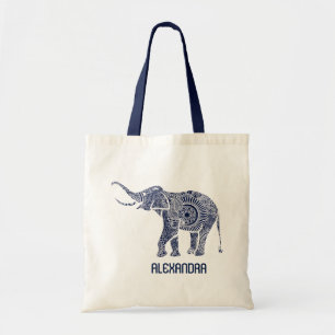 Tote Bag Monogramme d'éléphant bleu et blanc de la Marine