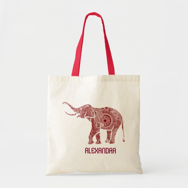 Tote Bag Monogramme d'éléphant rouge et blanc (Devant)