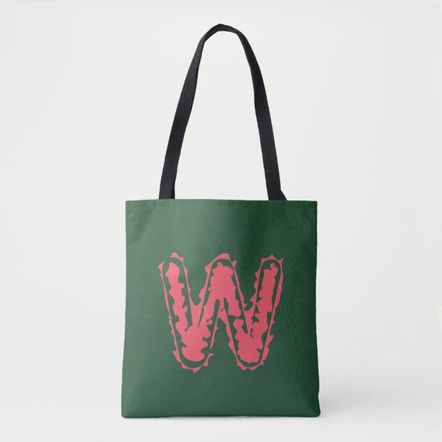 Tote Bag Monogramme déplaisant s'accrochant rose sur vert (Devant)