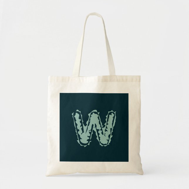 Tote Bag Monogramme déplaisant vert à la menthe sur bleu pr (Devant)