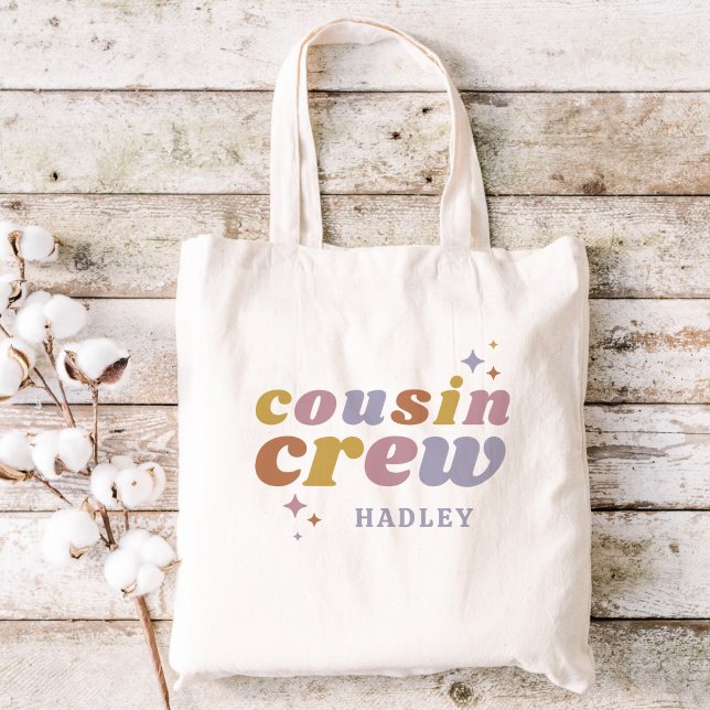 Tote Bag Monogramme d'équipage rétro Cousin | Enfants corre (Créateur téléchargé)