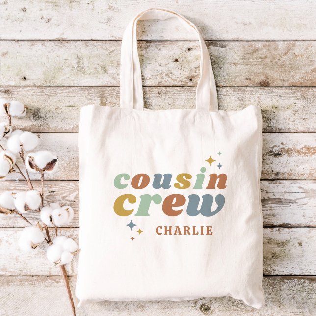 Tote Bag Monogramme d'équipage rétro Cousin | Impression re (Créateur téléchargé)