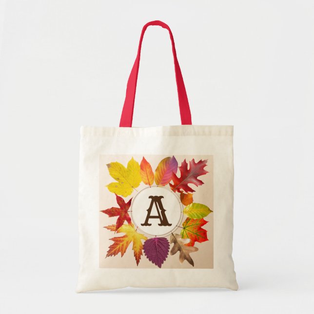 Tote Bag monogramme des feuilles d'automne (Devant)