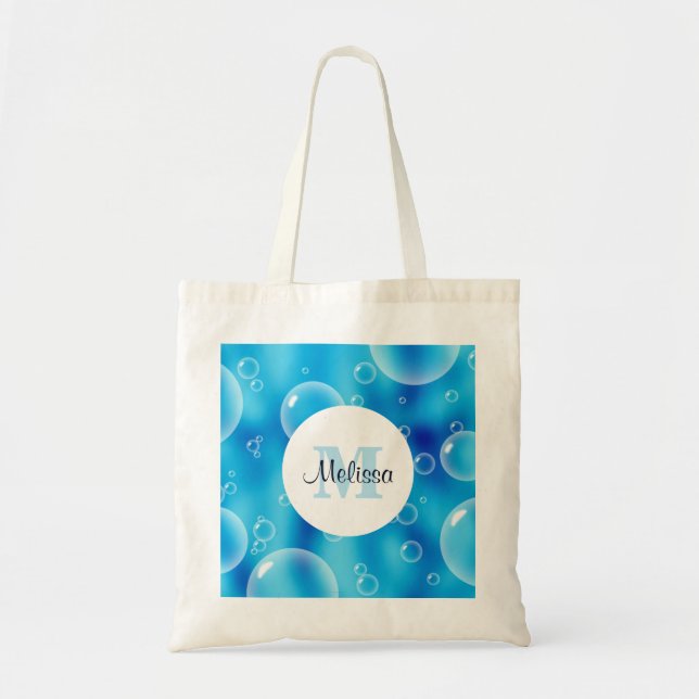 Tote Bag Monogramme des grosses bulles bleues rebondissante (Devant)