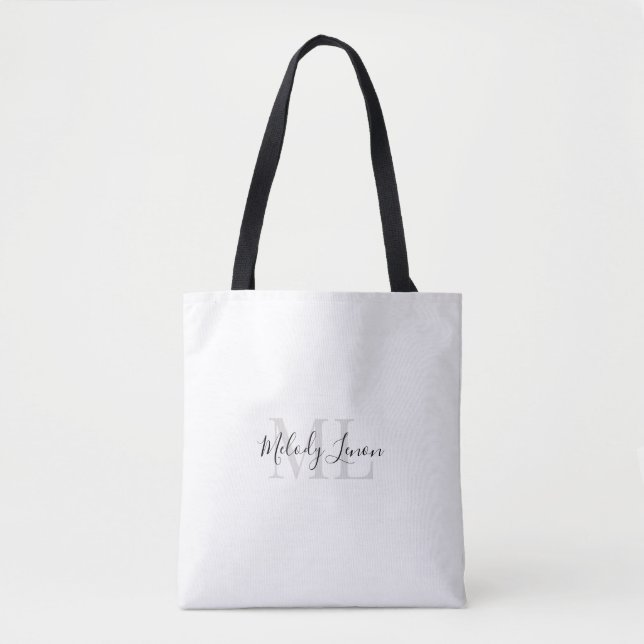 Tote Bag Monogramme | Design noir et blanc personnalisé | (Devant)
