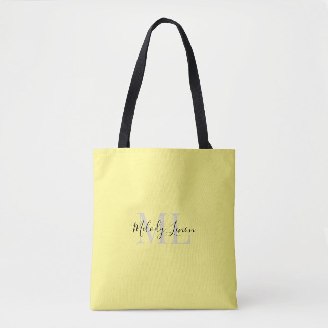 Tote Bag Monogramme | Design noir et jaune personnalisé | (Devant)