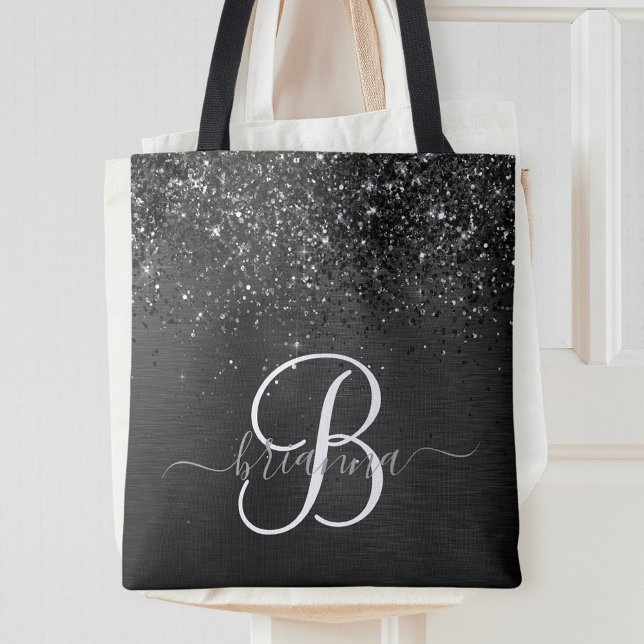 Tote Bag Monogramme d'étincelle à Parties scintillant noire (Créateur téléchargé)
