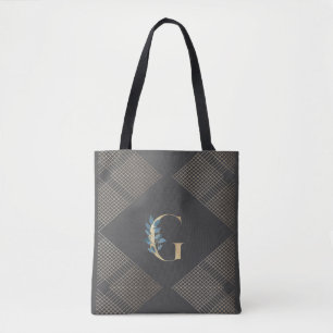 Tote Bag Monogramme d'huile d'or gris sur mesure Botanique