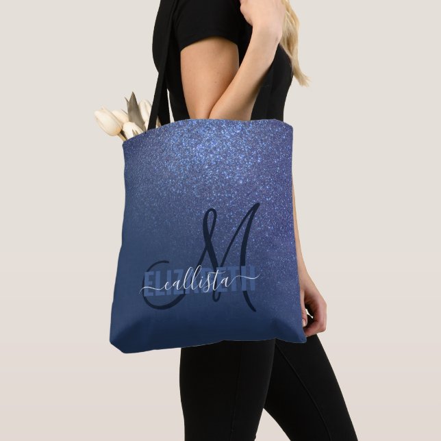 Tote Bag Monogramme diagonal de Parties scintillant bleue d (De près)