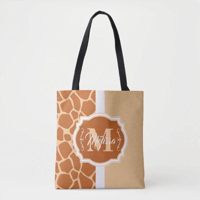 Tote Bag Monogramme d'impression de girafe (Devant)