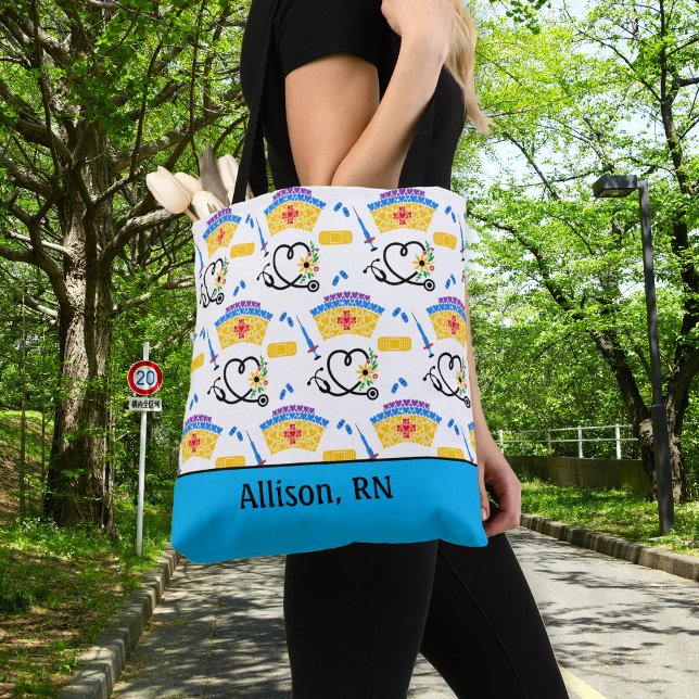 Tote Bag Monogramme d'infirmière coloré (Créateur téléchargé)